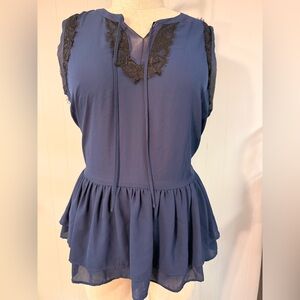 Lane Bryant Navy Sleeveless Blouse with Black Lace